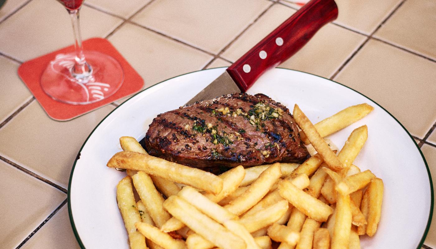 Friday steak special with fries in the trattoria
